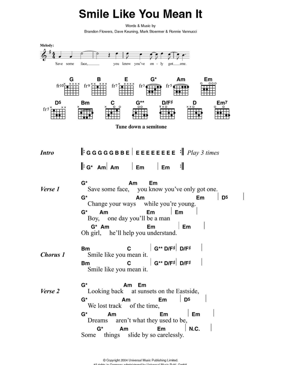 Smile Like You Mean It Easy Guitar scores gallery preview page 1