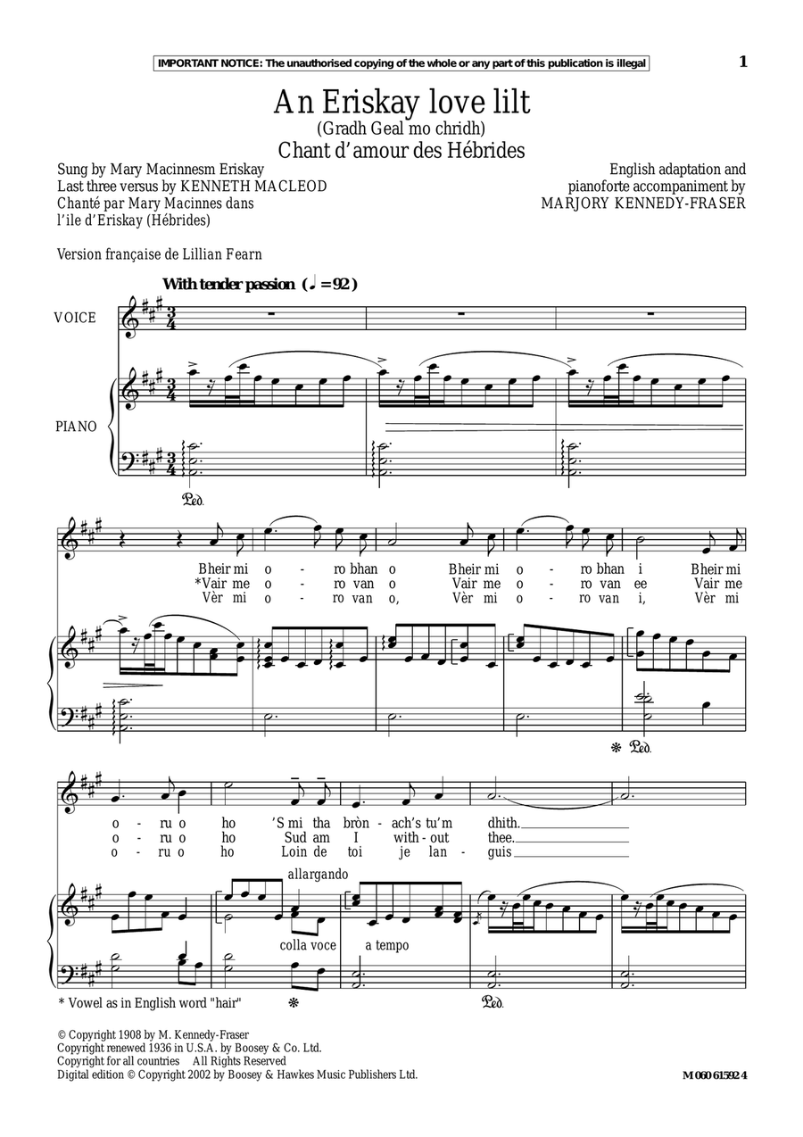 An Eriskay Love Lilt (Gradh Geal Mo Chridh) - Chant D Amour Des Hebrides Piano, Vocal scores gallery preview page 1