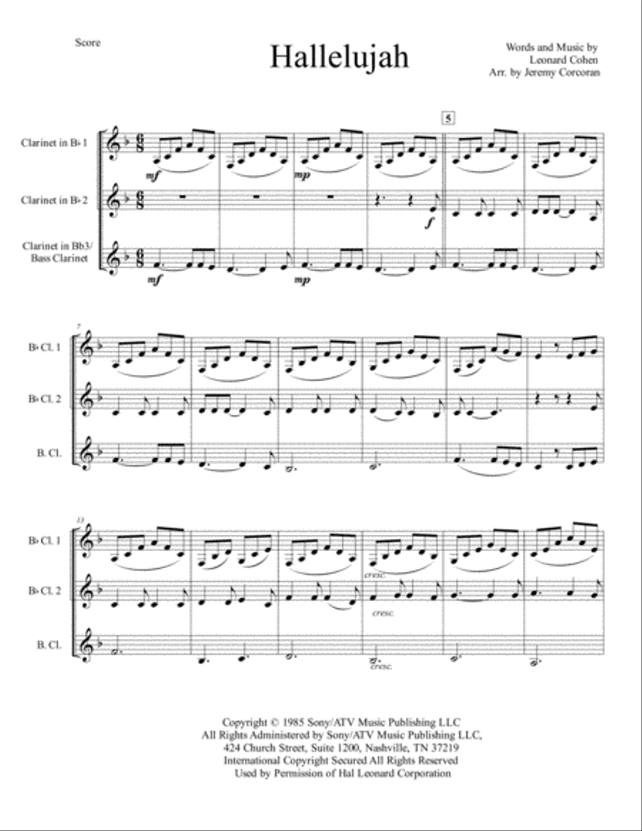 Hallelujah Woodwind Trio scores gallery preview page 2