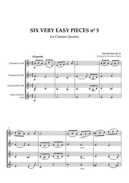 Six Very Easy Pieces nº 5 (Allegretto) - Clarinet Quartet image number null