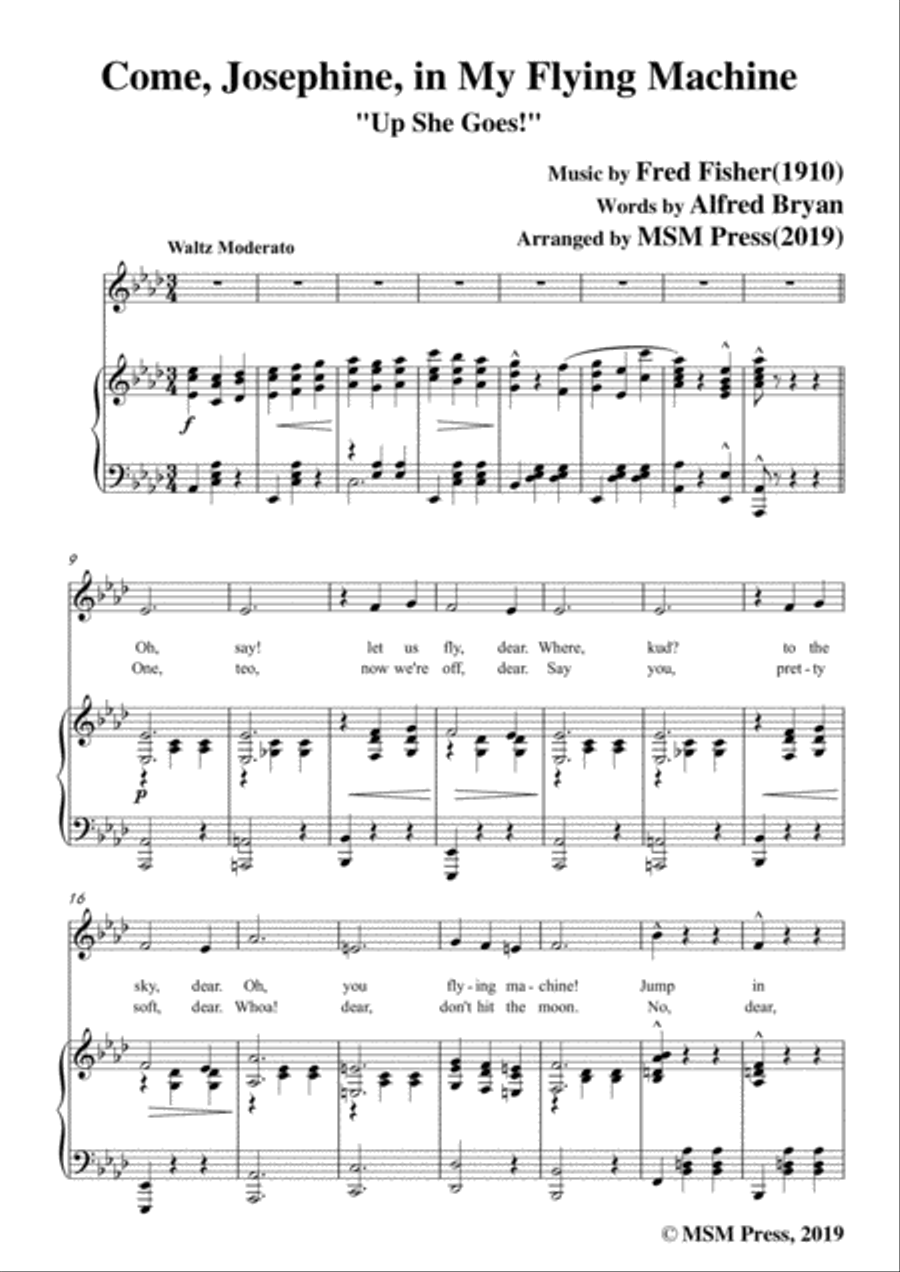 Fred Fisher-Come,Josephine,in My Flying Machine,in A flat Major,for Voice&Piano Voice scores gallery preview page 3