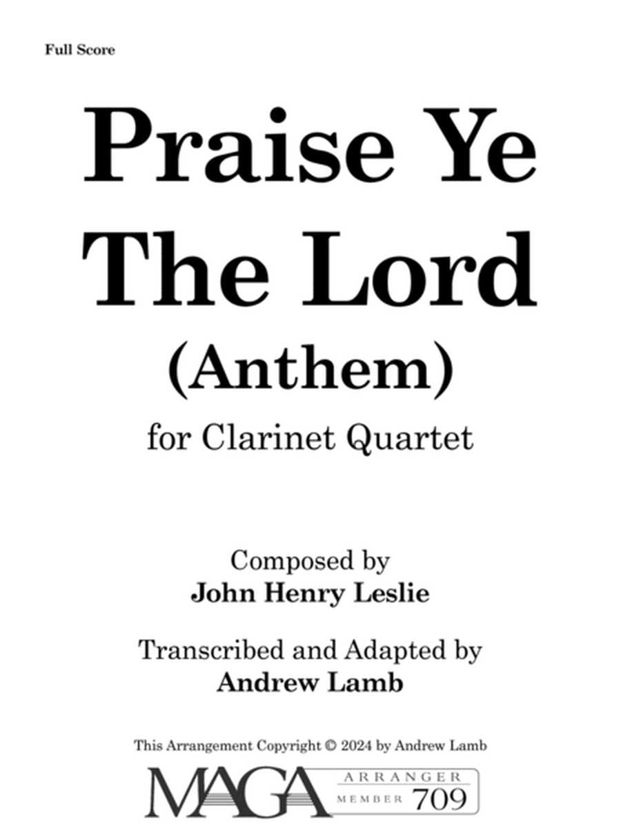 John Henry Leslie | Praise Ye The Lord (arr. for Clarinet Quartet) image number null