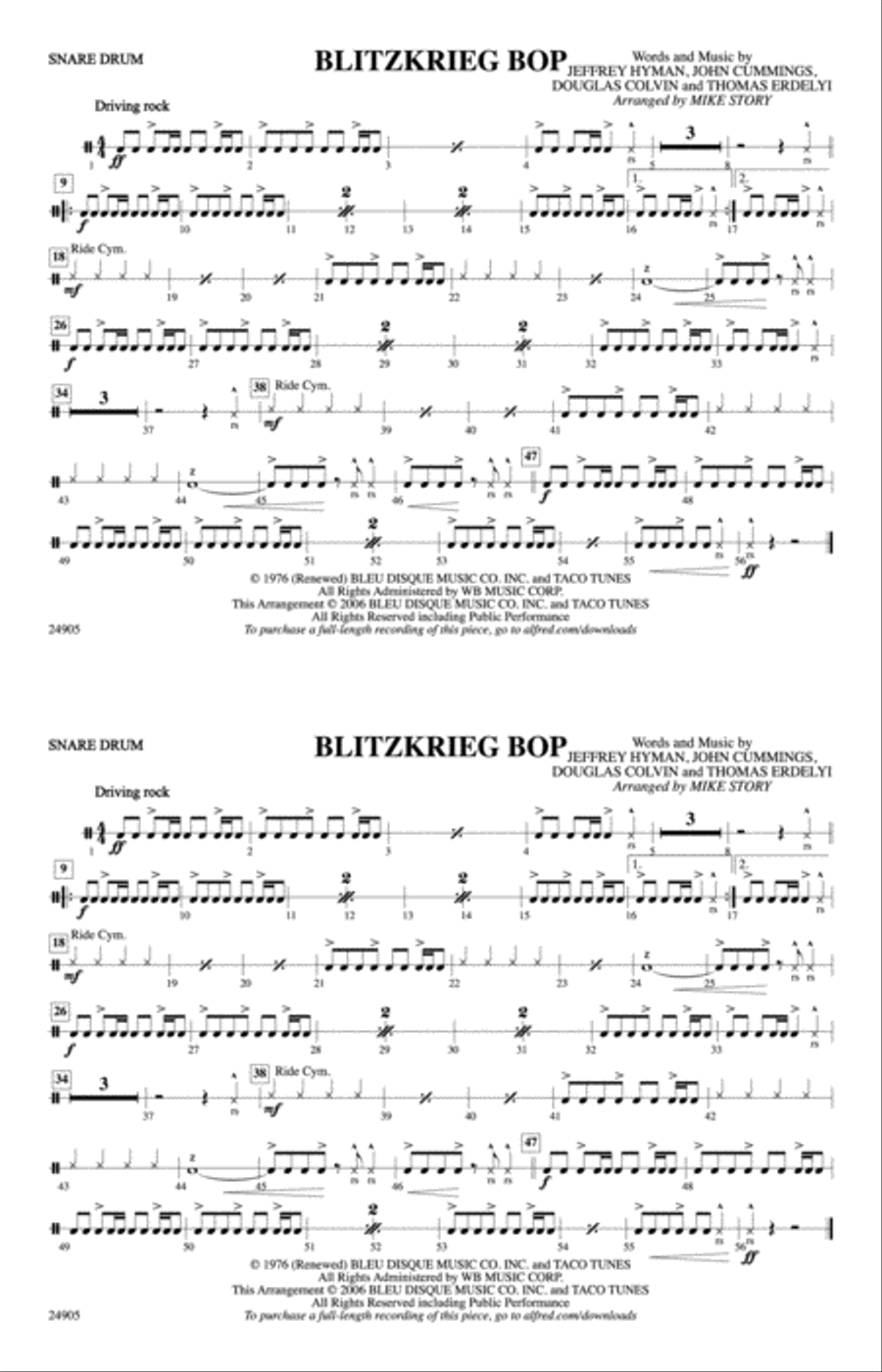 Blitzkrieg Bop: Snare Drum Marching Band scores gallery preview page 1