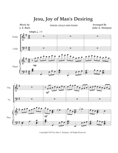 Jesu, Joy of Man's Desiring (Piano Trio): Violin, Cello and Piano image number null