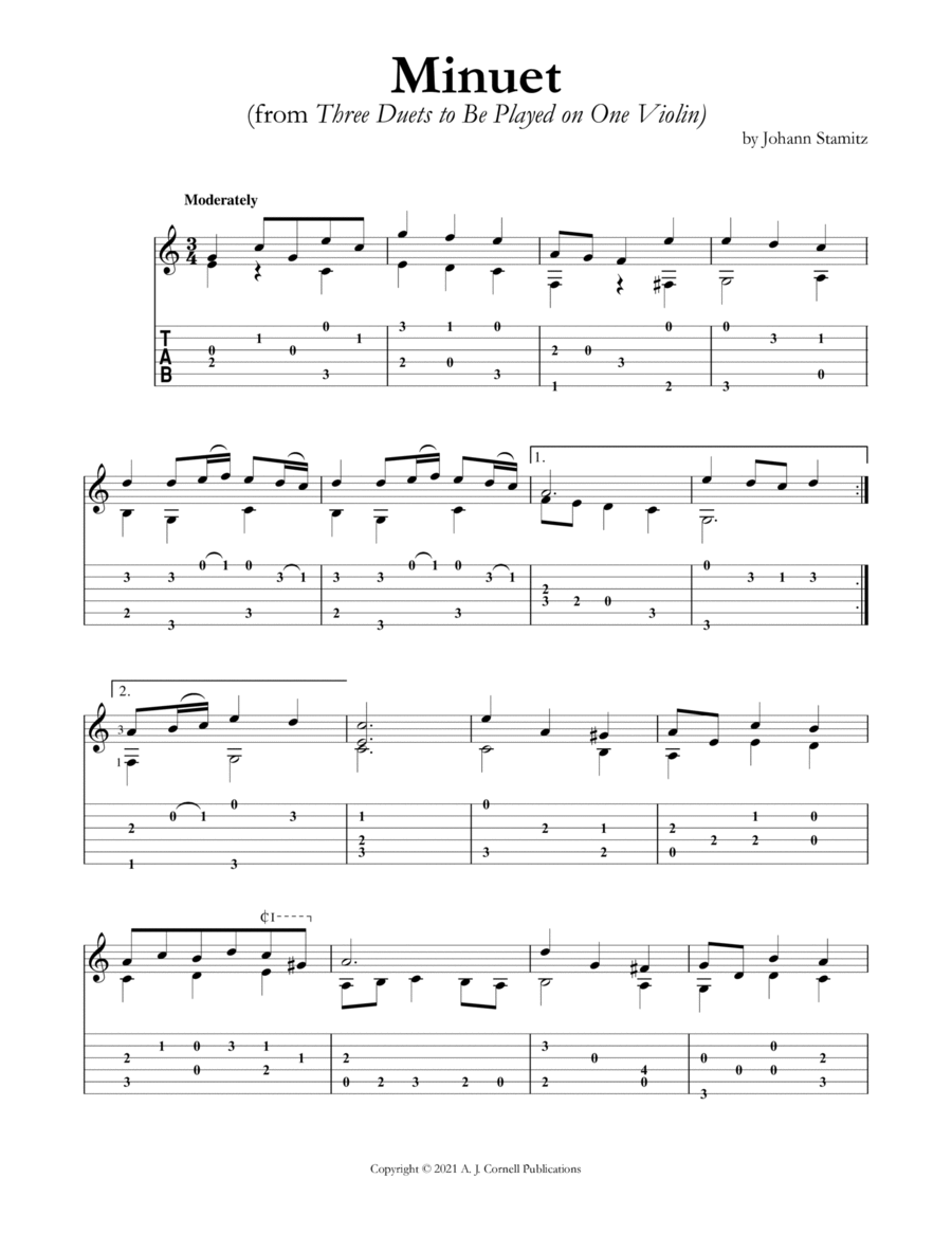 Minuet (from Three Duets to Be Played on One Violin) String Duet scores gallery preview page 1