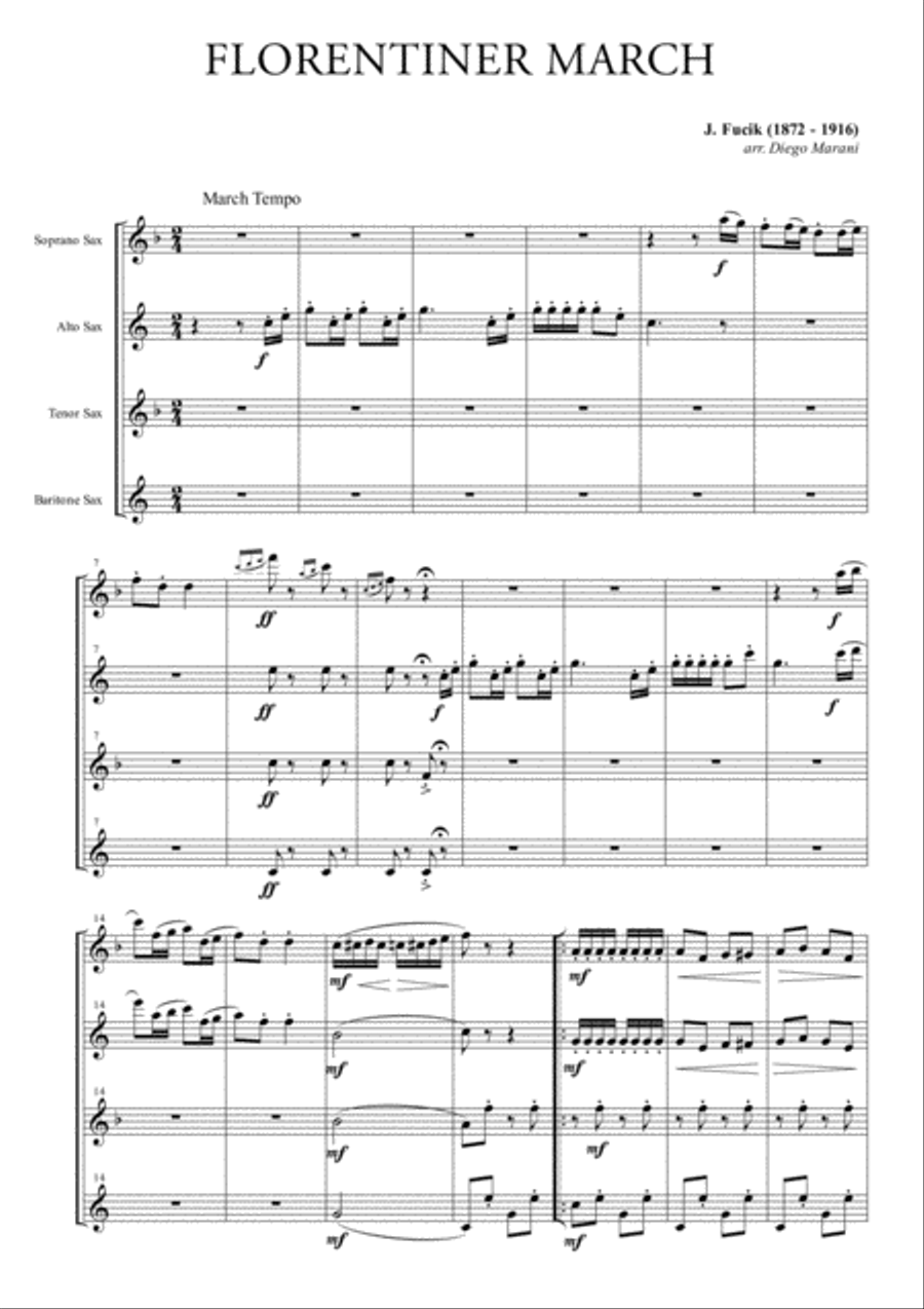 Florentiner March for Saxophone Quartet Saxophone Quartet scores gallery preview page 1