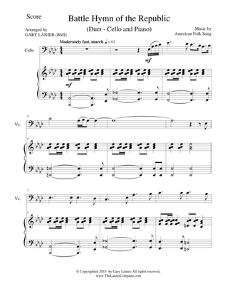BATTLE HYMN OF THE REPUBLIC (Duet – Cello and Piano/Score and Parts)