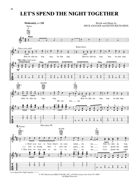 LET'S SPEND THE NIGHT TOGETHER Piano Sheet music