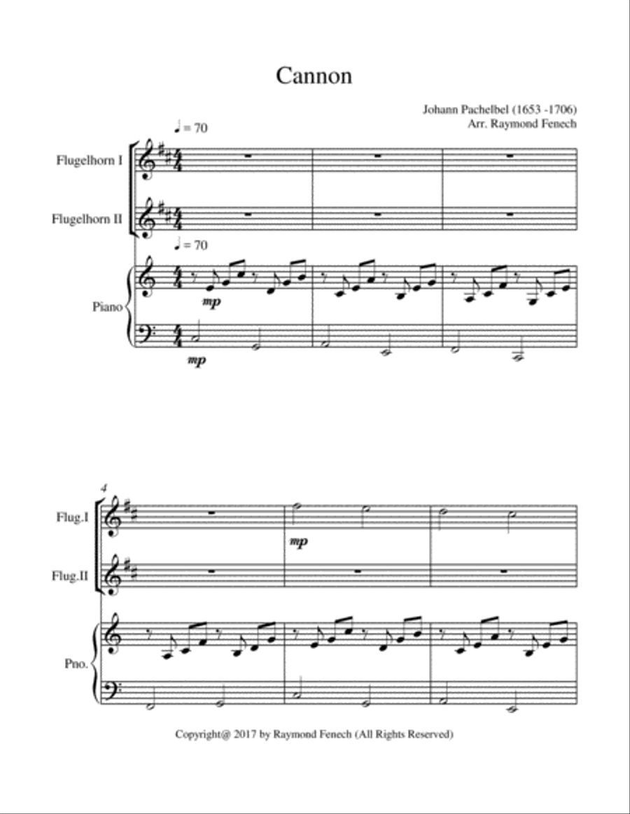 Canon - Johann Pachebel - 2 Flugelhorns and Piano - Intermediate/Advanced Intermediate level Brass Duet scores gallery preview page 4