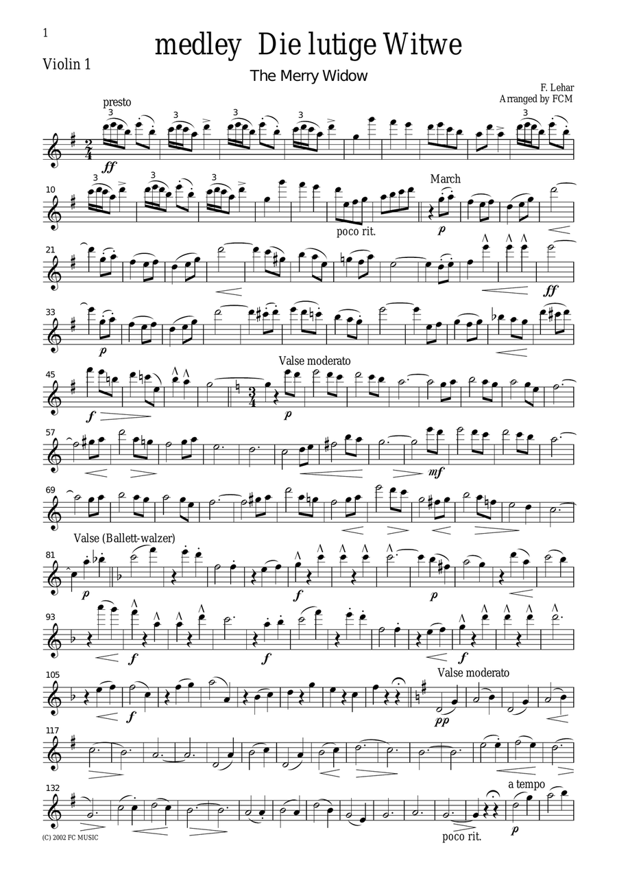 Lehar medley Die Lutige Witwe (The Merry Widow), for string quartet, CL001 String Quartet scores gallery preview page 5