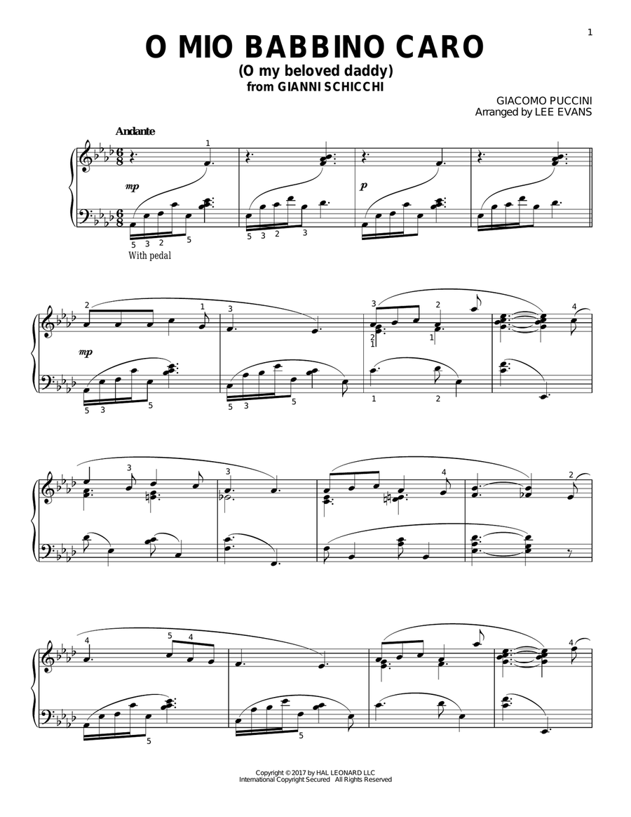 O Mio Babbino Caro (arr. Lee Evans) Piano Solo scores gallery preview page 1