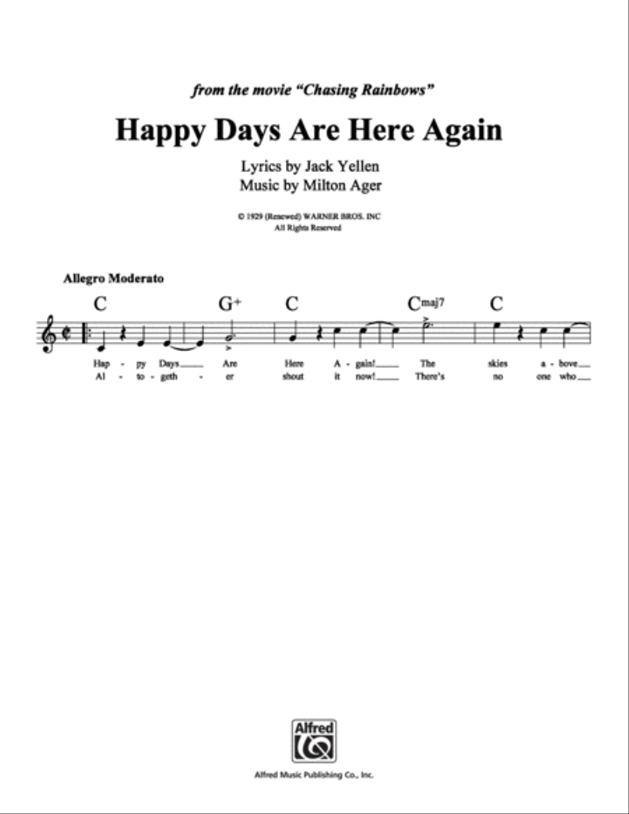 Happy Days Are Here Again School and Community scores gallery preview page 1