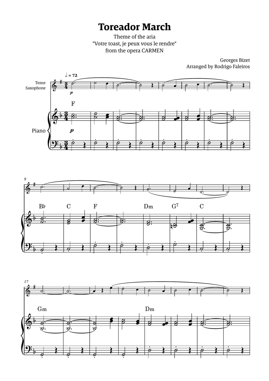 Toreador March (from the opera Carmen) - easy version Chamber Music scores gallery preview page 1