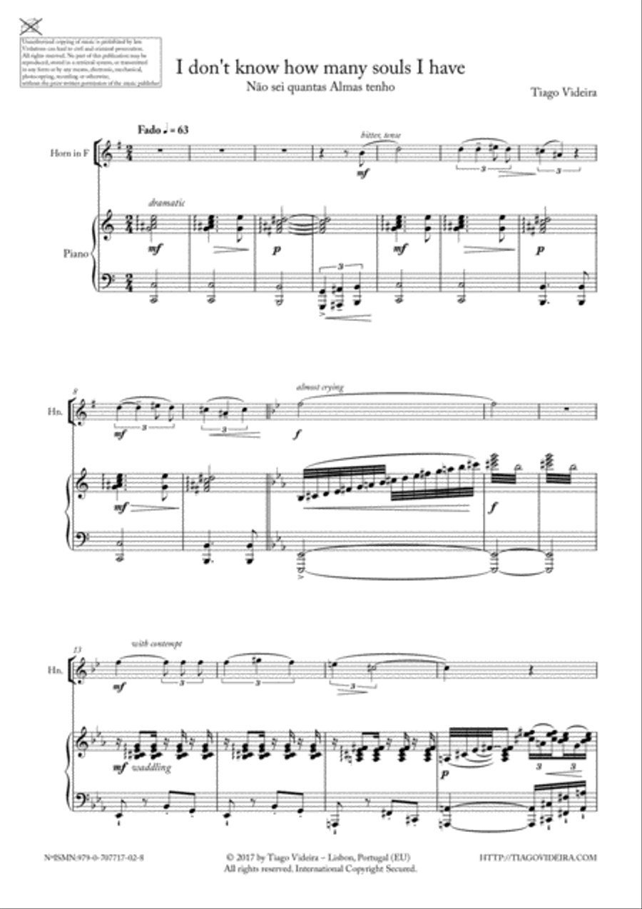 I don't know how many souls I have (Não sei quantas almas tenho) for Horn/Baritone and Piano Small Ensemble scores gallery preview page 4