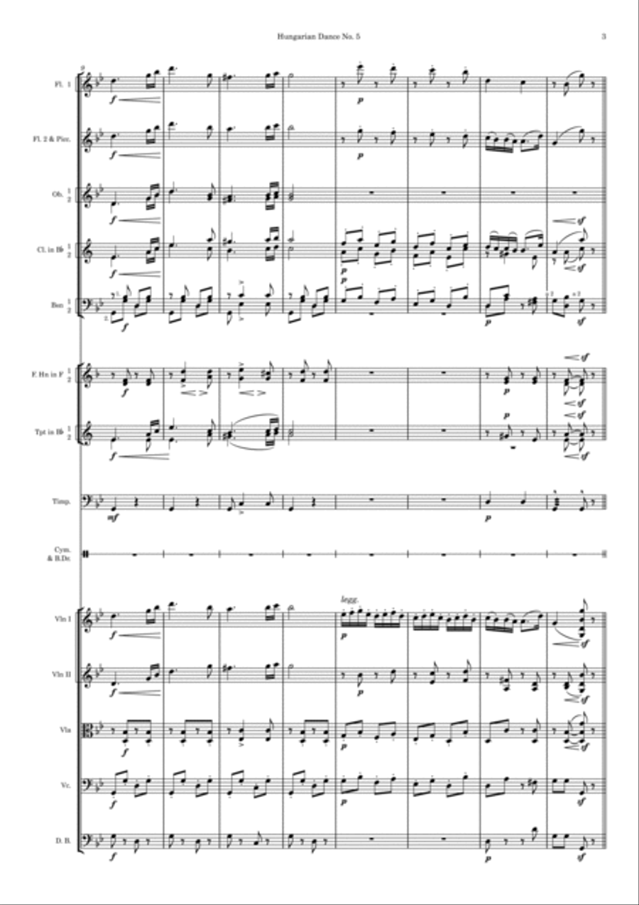 Brahms Hungarian Dances 5 & 6 Full Orchestra scores gallery preview page 3