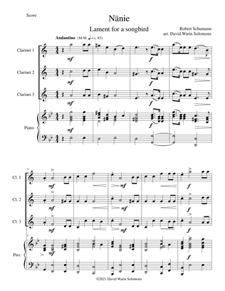 Nänie - lament for a songbird - for clarinet trio and piano