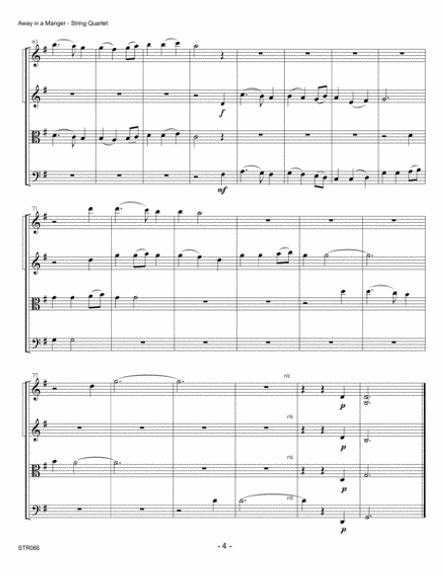 AWAY IN A MANGER for STRING QUARTET (unaccompanied) A Cappella scores gallery preview page 4