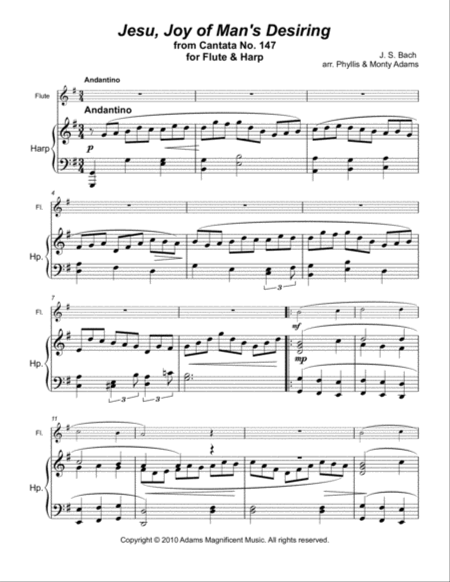 Jesu, Joy of Man’s Desiring for Flute and Harp Flute scores gallery preview page 2