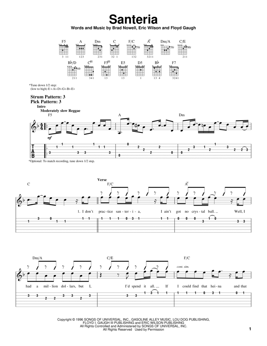 Santeria Acoustic Guitar scores gallery preview page 1