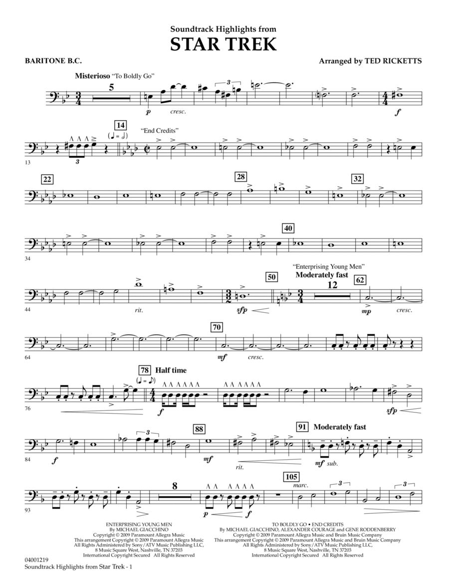 Star Trek - Soundtrack Highlights - Baritone B.C. Baritone Horn BC scores gallery preview page 1