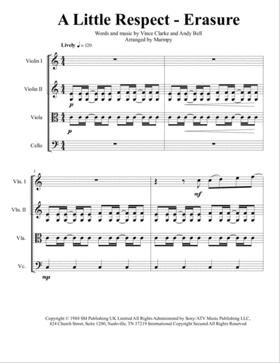 A Little Respect String Quartet scores gallery preview page 1