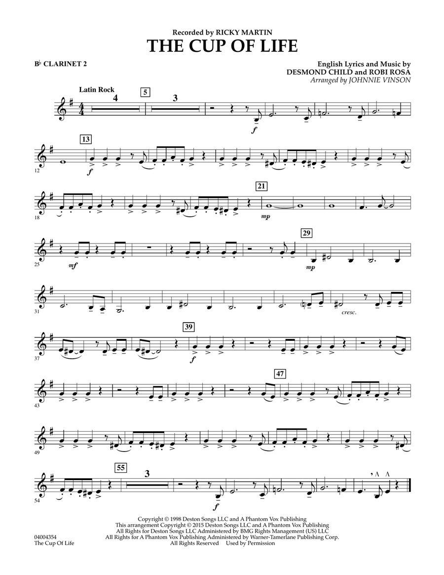 The Cup of Life - Bb Clarinet 2 Concert Band scores gallery preview page 1