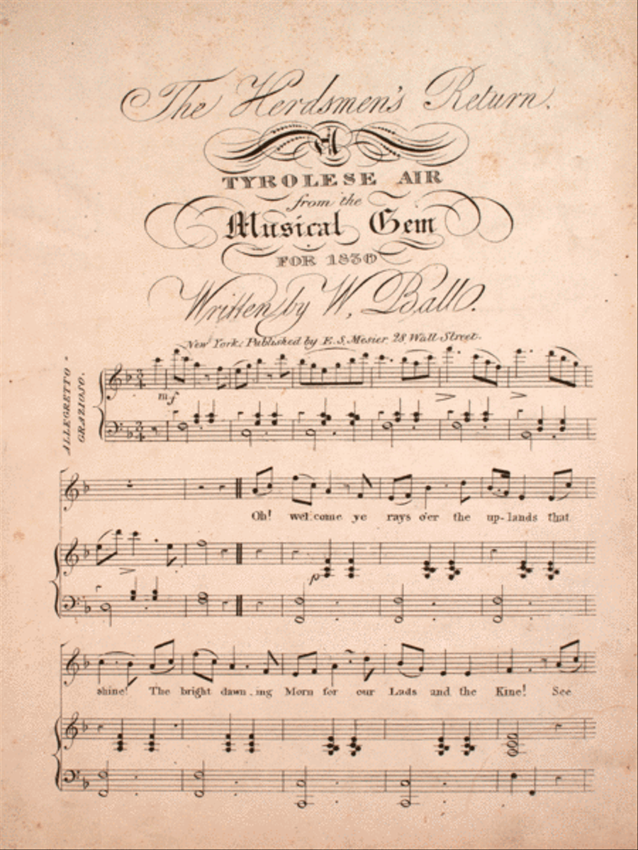 The Herdsmen's Return. A Tyrolese Air from the Musical Gem for 1830 Voice scores gallery preview page 1