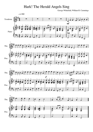 Hark! The Herald Angels Sing - Trombone (Treble Clef) and Piano