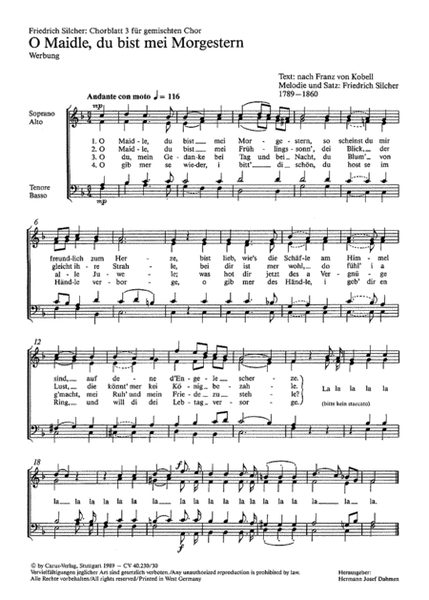 Silcher: Chorblatt 3 fur gemischten Chor