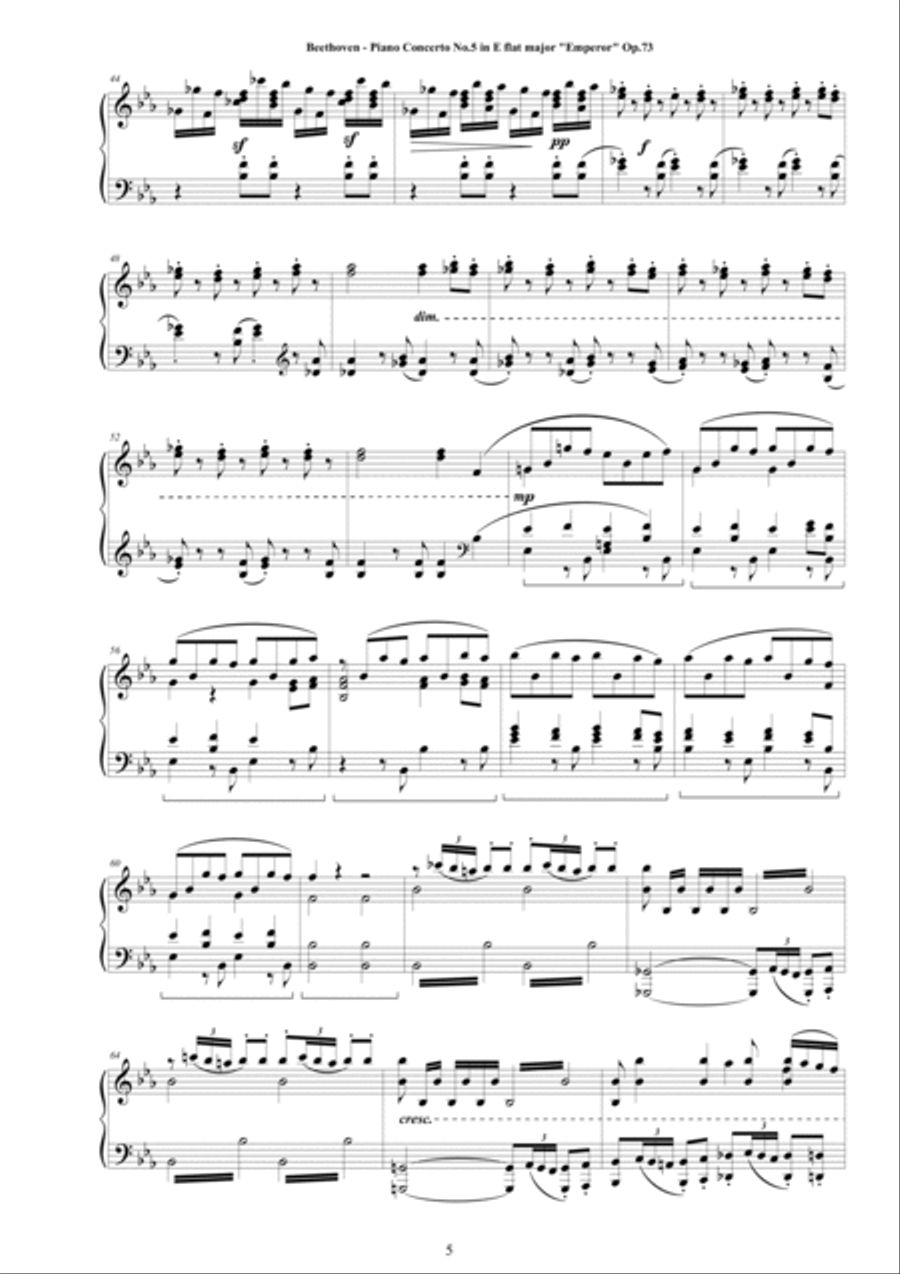 Beethoven - Piano Concerto No.5 in E flat major 'Emperor' Op.73 - Piano Version Piano Solo scores gallery preview page 5