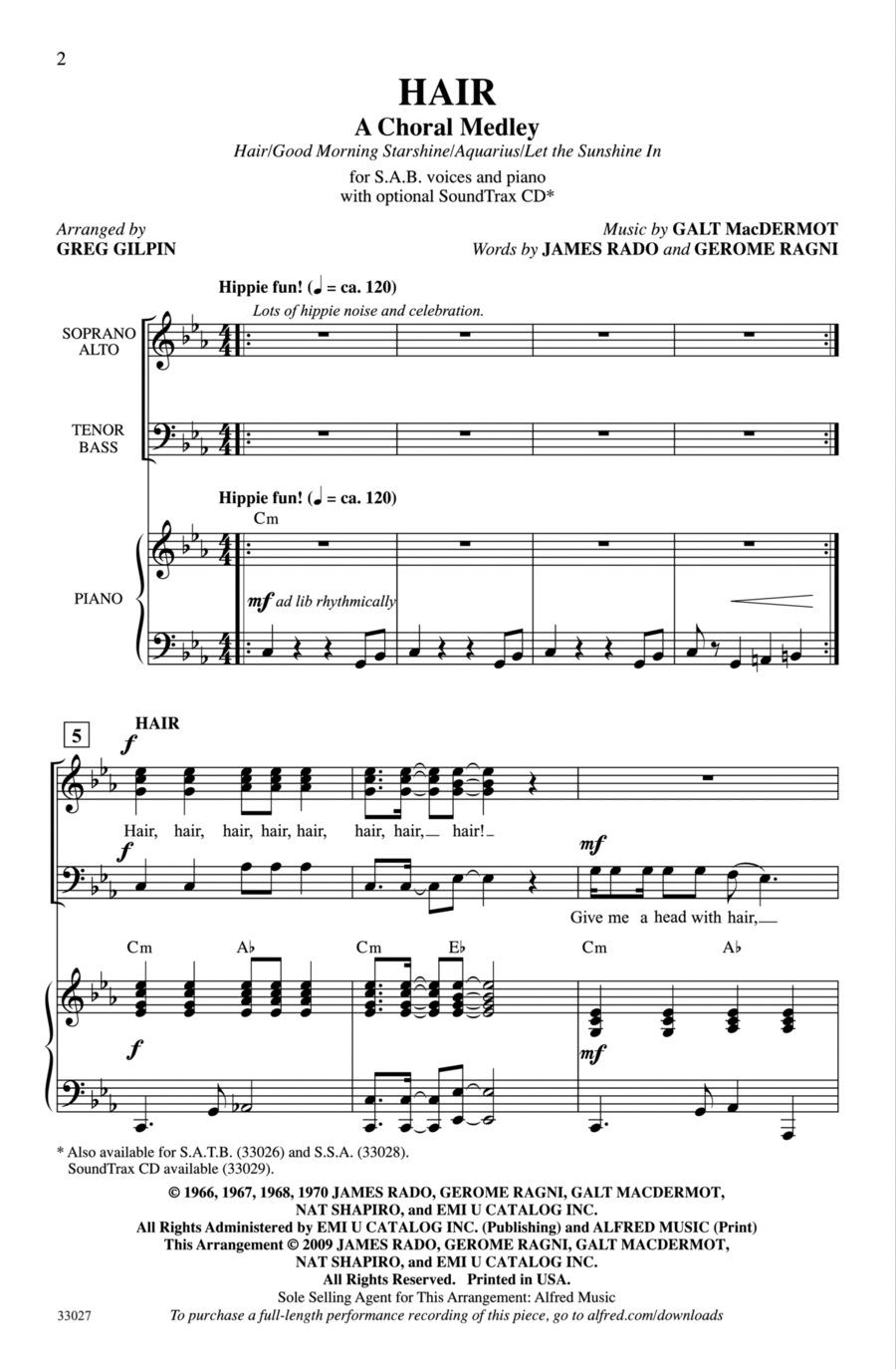 Hair: A Choral Medley Hair: A Choral Medley Choir scores gallery preview page 1
