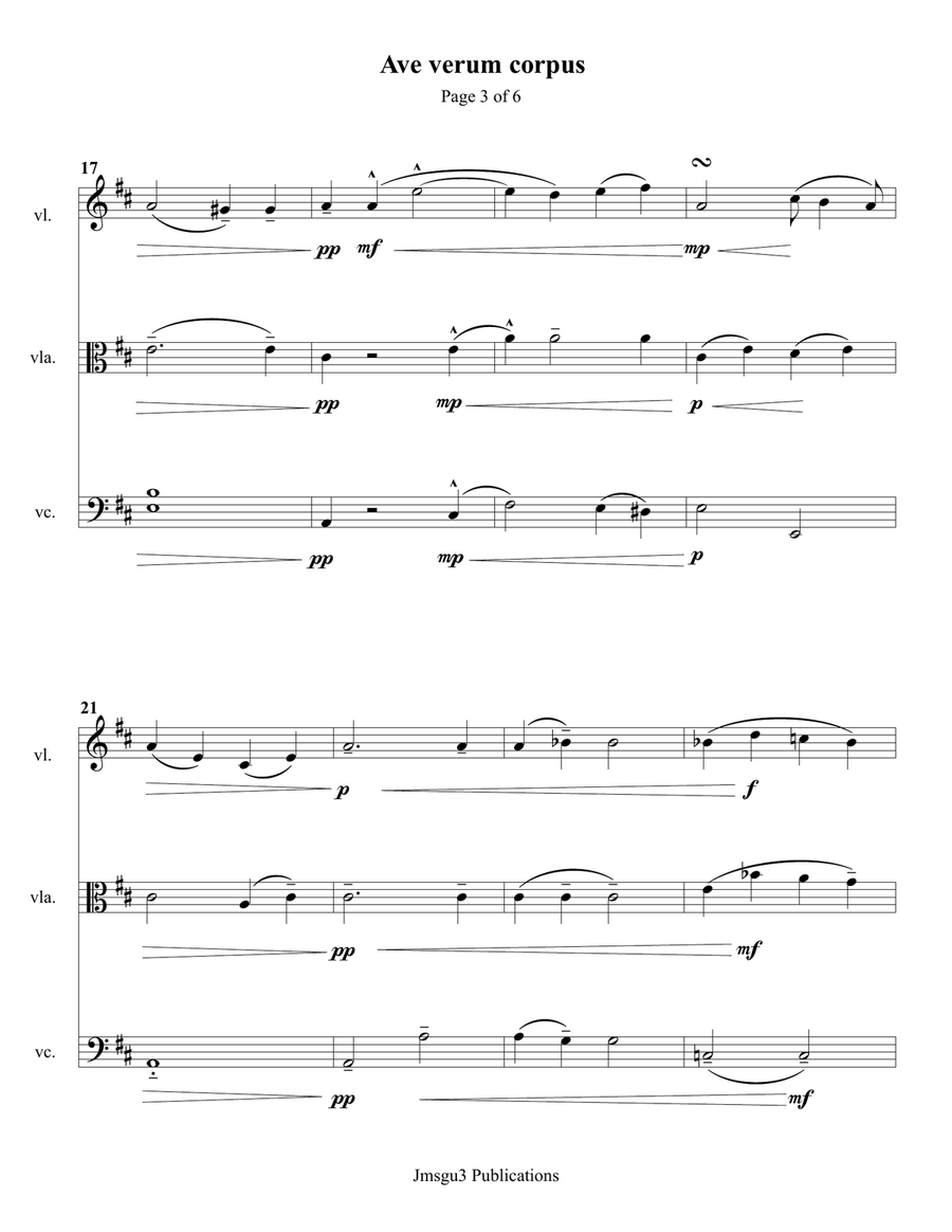 Mozart: Ave Verum Corpus for String Trio String Trio scores gallery preview page 3