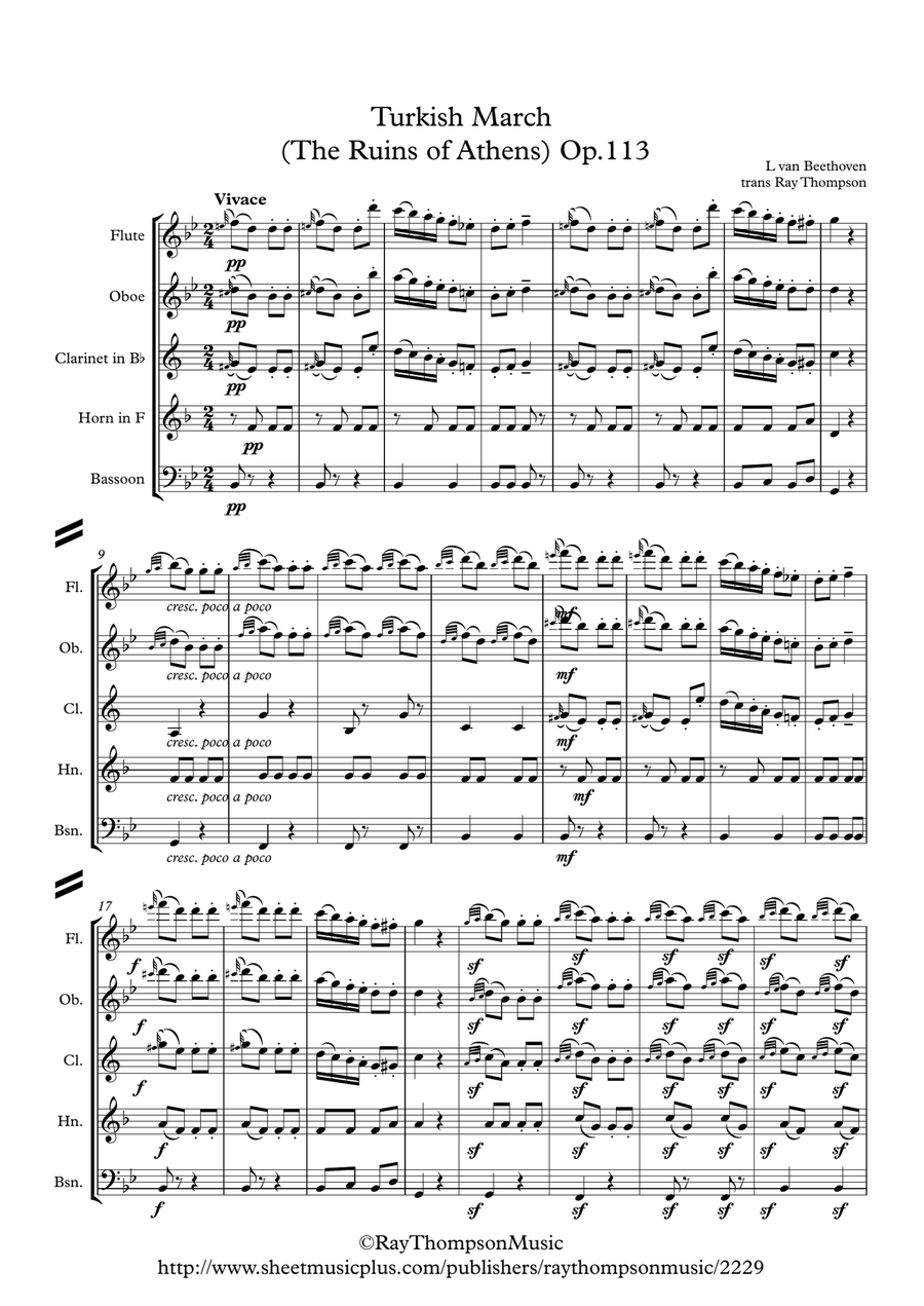 Beethoven: Turkish March (Ruins of Athens Op.113) - wind quintet Woodwind Quintet scores gallery preview page 1