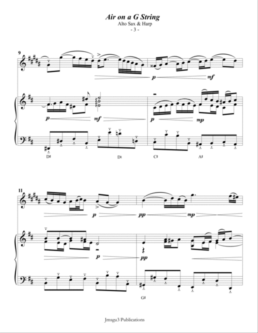 Bach: Air on a G String for Alto Sax & Harp Chamber Music scores gallery preview page 3