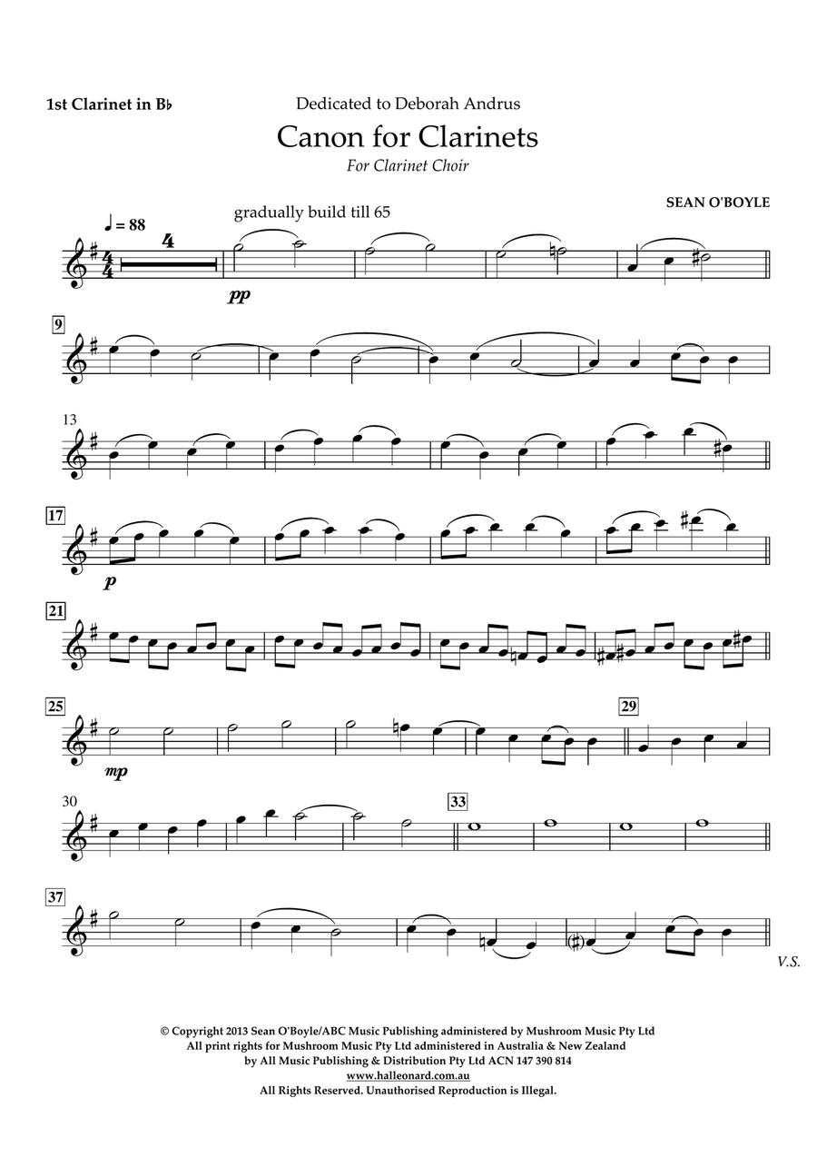 Canon For Clarinets - Bb Clarinet 1 Woodwind Ensemble scores gallery preview page 1