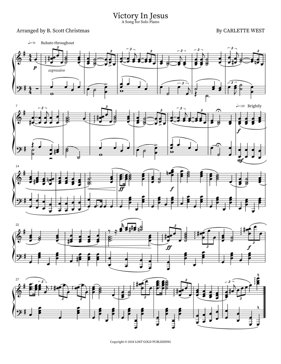 Victory In Jesus Piano Solo scores gallery preview page 1