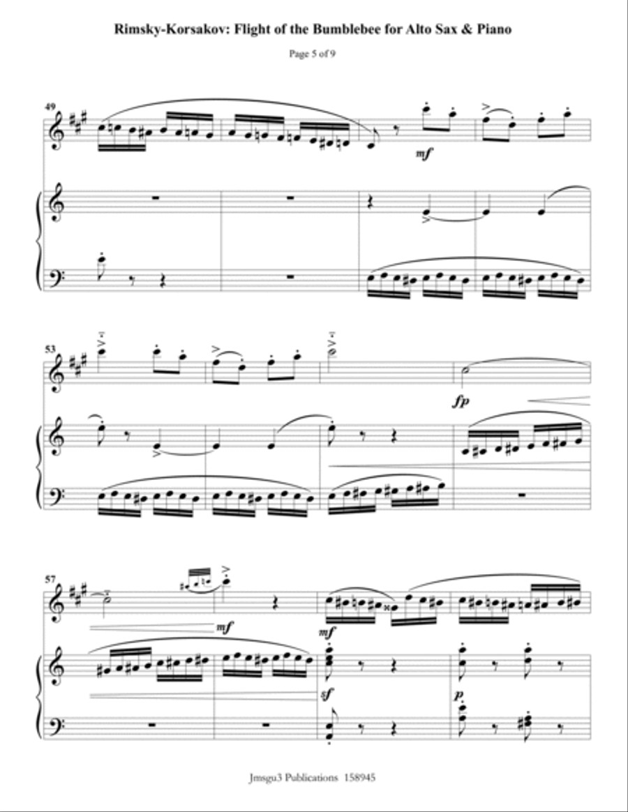 Korsakov: Flight of the Bumblebee for Alto Sax & Piano Alto Saxophone scores gallery preview page 5