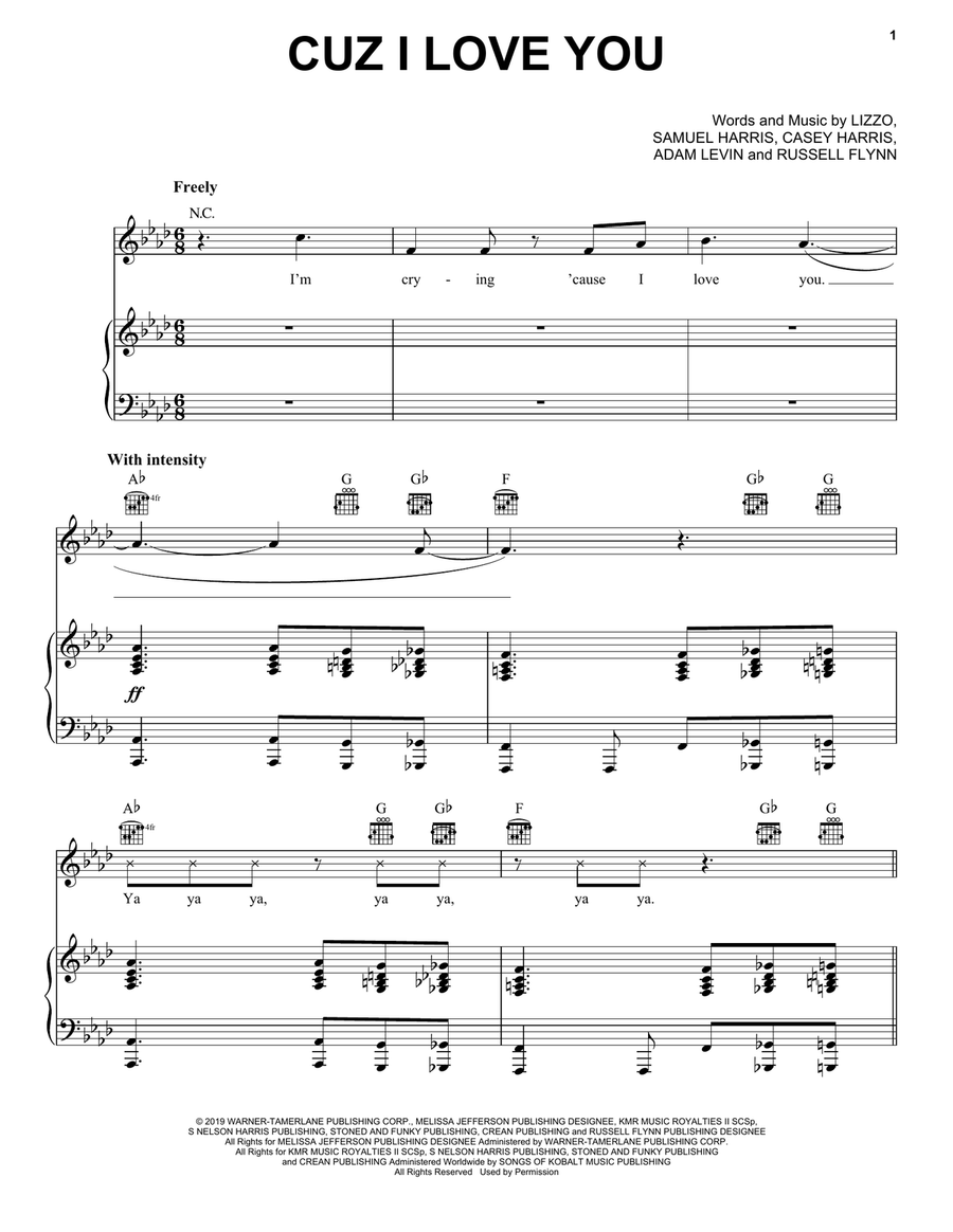 Cuz I Love You Piano, Vocal, Guitar scores gallery preview page 1