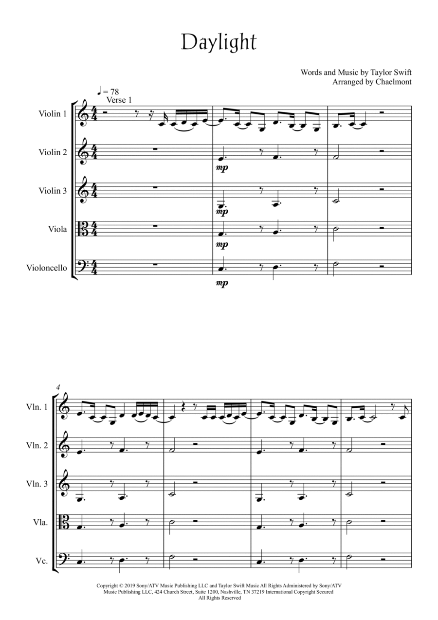 Daylight String Quartet scores gallery preview page 1