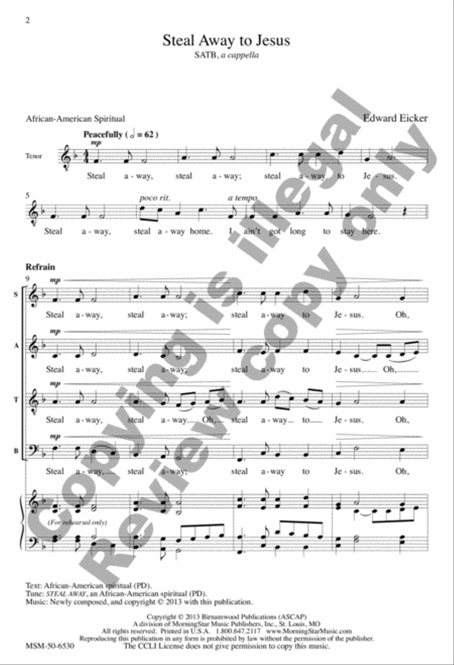 Steal Away to Jesus Steal Away to Jesus 4-Part scores gallery preview page 2