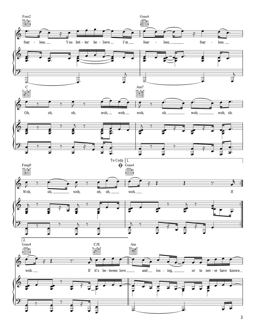 Fearless Piano, Vocal, Guitar scores gallery preview page 3