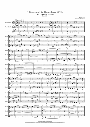 Book cover for Mozart: Divertimento No.4 from "Five Divertimenti for 3 basset horns" K439b V Rondo - horn trio