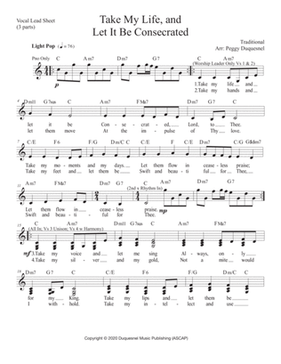 Take My Life, and Let it Be (Key of C - Db) Lead Sheet_Vocal_3 parts