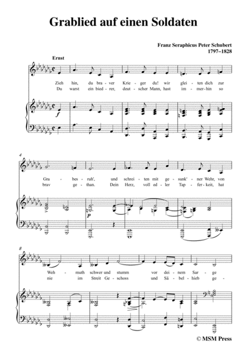 Schubert-Grablied auf einen Soldaten,in a flat minor,for Voice&Piano image number null
