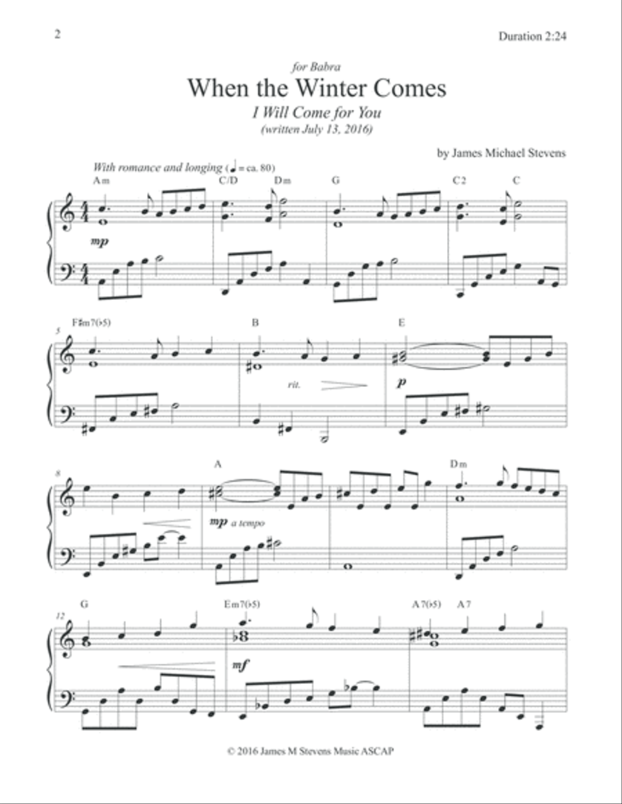 When the Winter Comes (I Will Come For You) Piano Solo scores gallery preview page 2