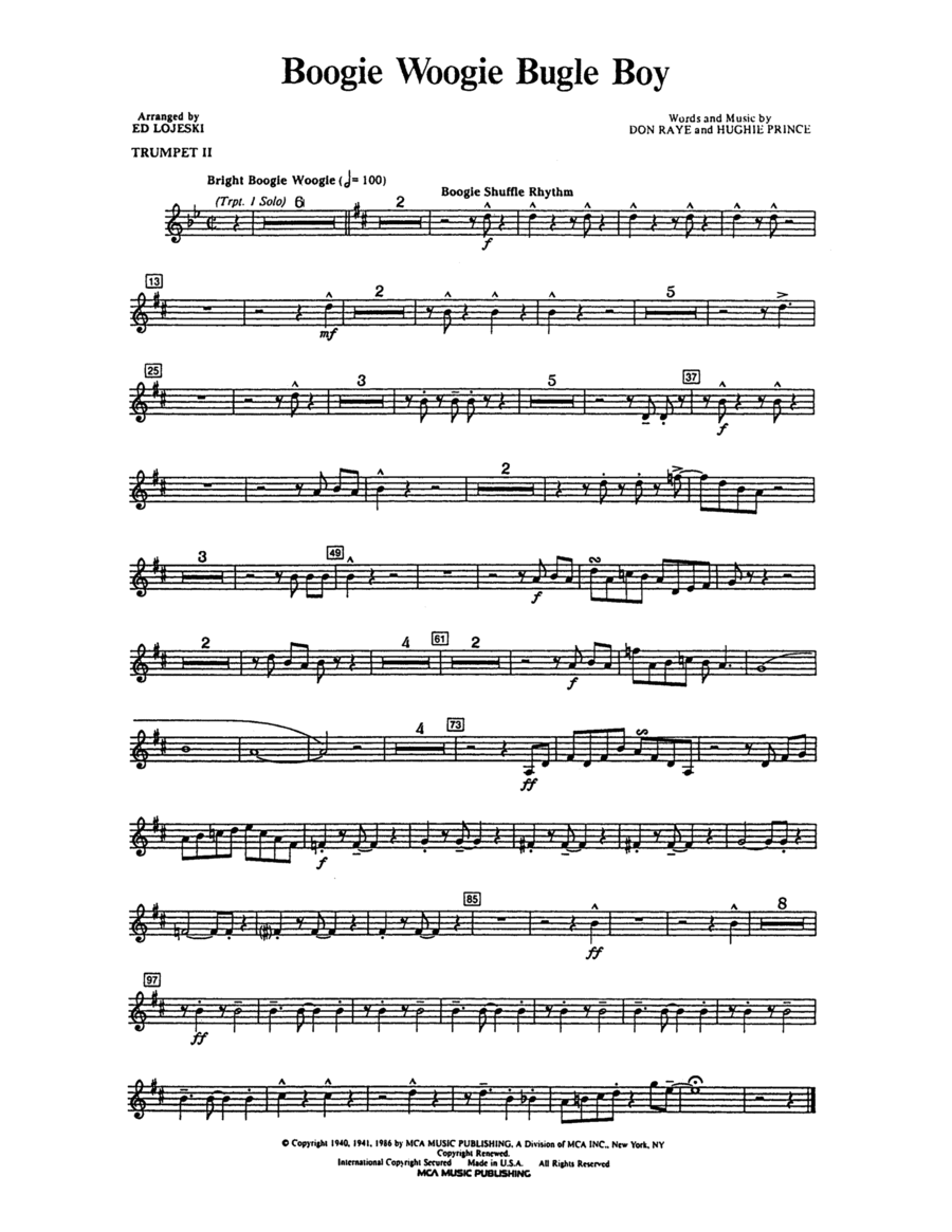 Boogie Woogie Bugle Boy - Trumpet 2 in Bb Choir scores gallery preview page 1