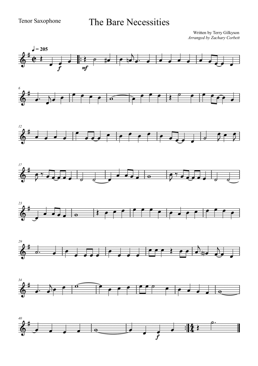 The Bare Necessities The Bare Necessities Tenor Saxophone scores gallery preview page 1