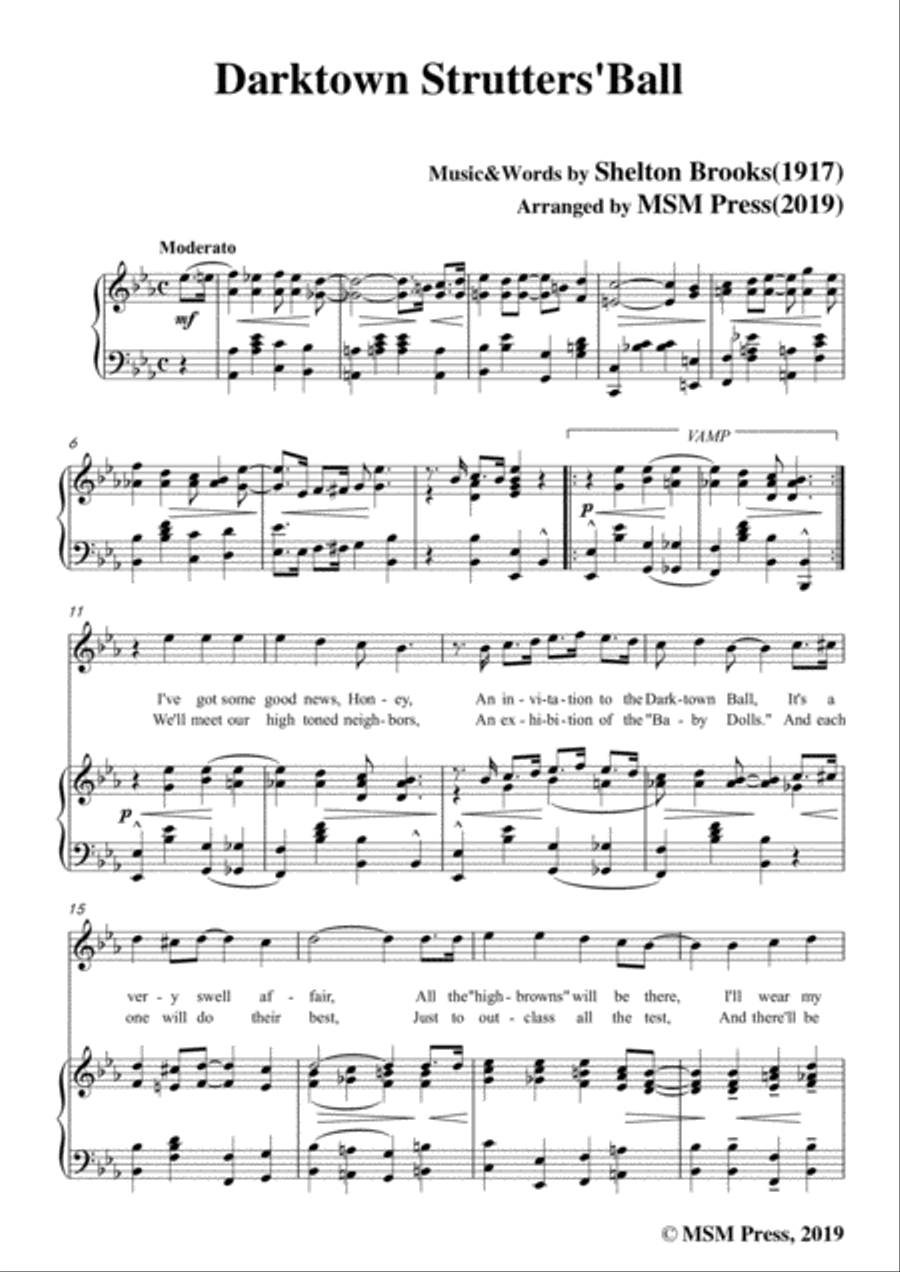 Shelton Brooks-Darktown Strutters'Ball,in E flat Major,for Voice and Piano Voice Solo scores gallery preview page 3
