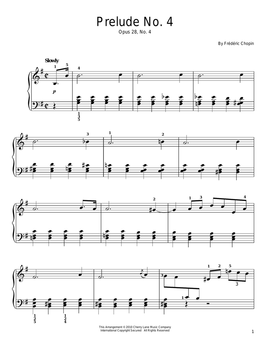 Prelude In E Minor, Op. 28, No. 4 Easy Piano scores gallery preview page 1