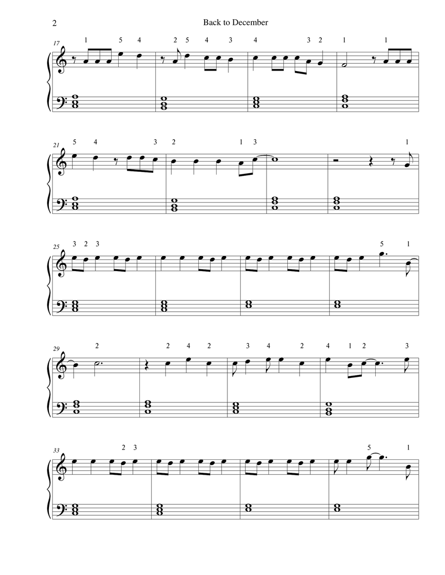 Back To December Easy Piano scores gallery preview page 2